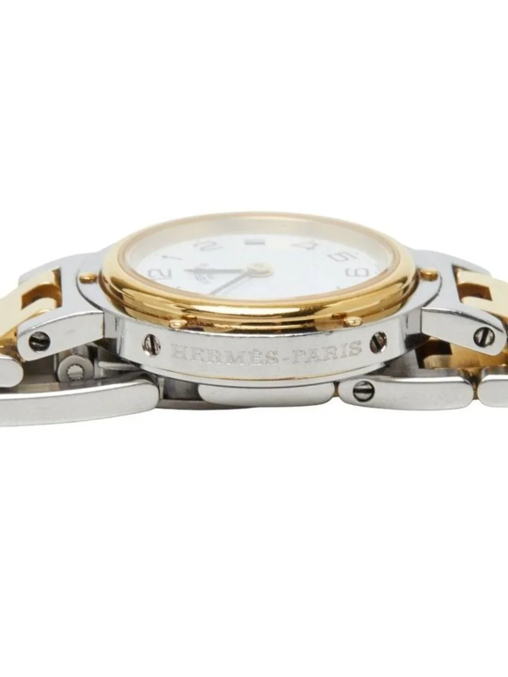 Hermes Clipper Watch White Silver Gold Stainless Steel